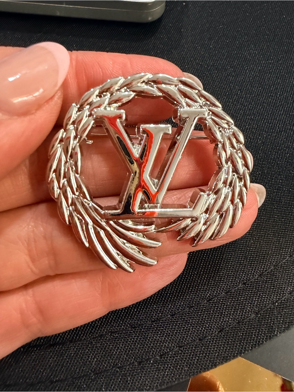 Silver Tone Angel Winged Monogram Brooch Pin | Statement Fashion Jewelry